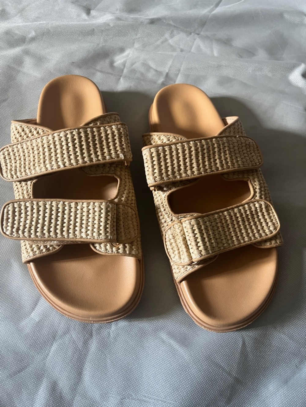 Neutral Tan Woven Double-Strap Sandal - Women's